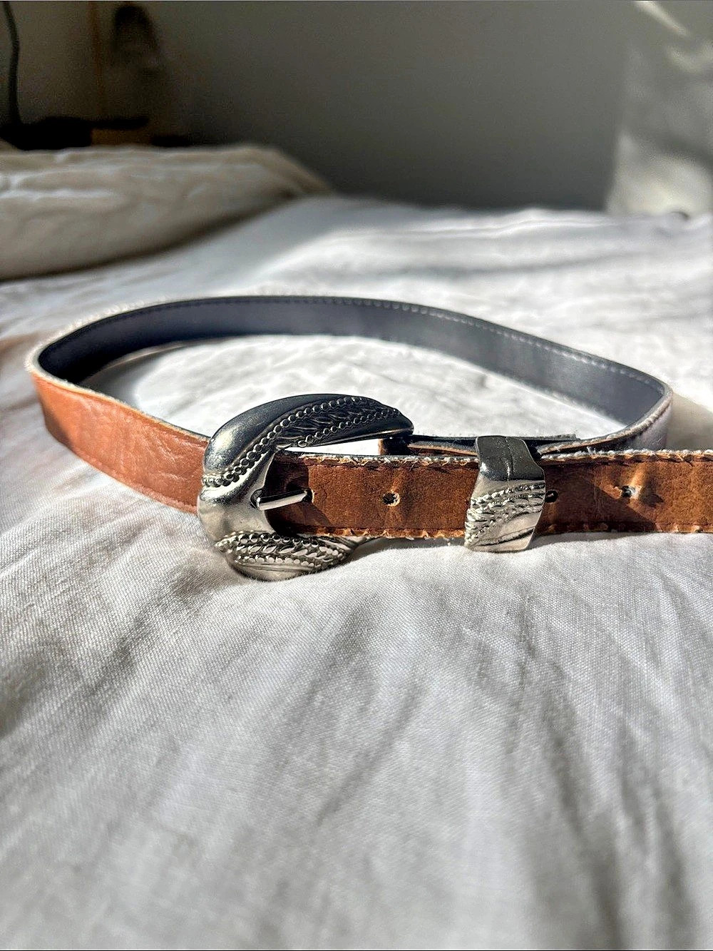 Vintage Leather Western Buckle Belt